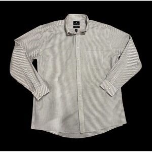 Stafford Travel Wrinkle-Free Oxford Men's Blue Dress Shirt Regular Fit Size 17.5